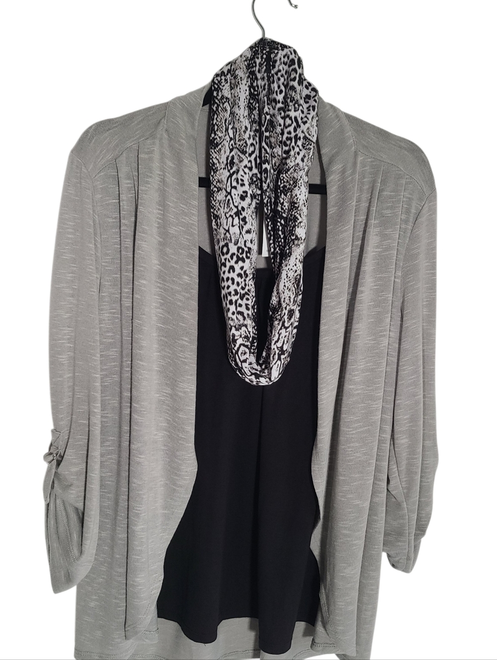 Notations Twin Set Blouse Top Gray Black With Scarf NWT - Picture 2 of 15
